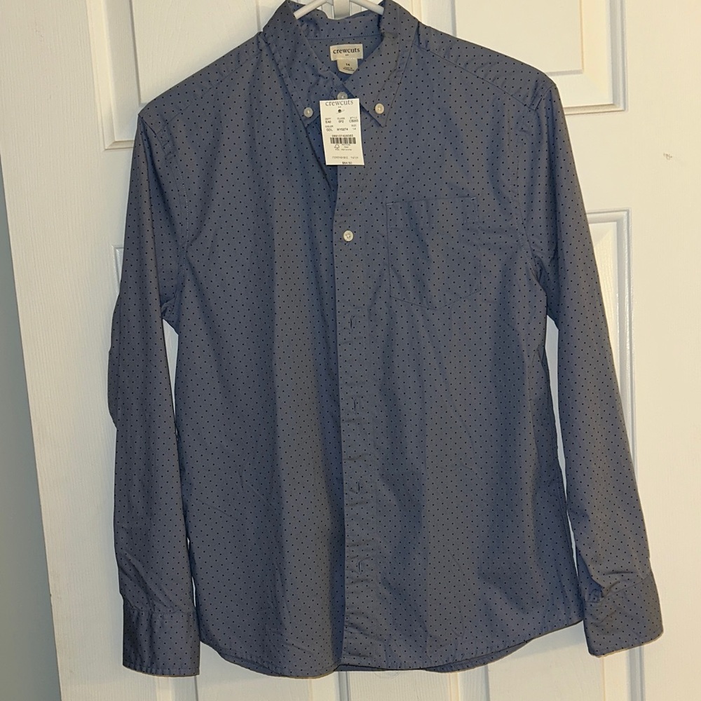 NWT Crewcuts Navy Polka Dot Button-Down Shirt sz 14